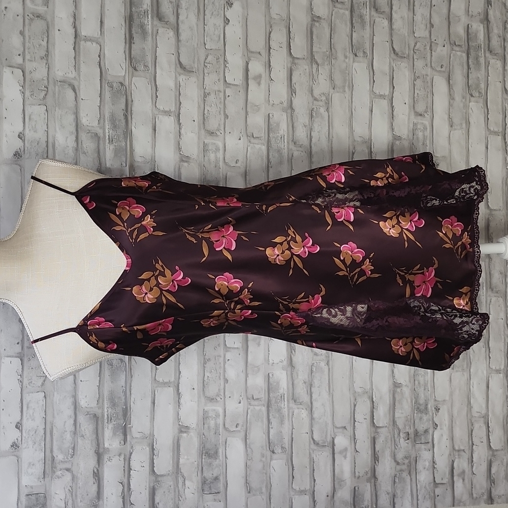 Vintage Victoria's Secret Gold Label Floral Maroon Slip Dress Nightgown